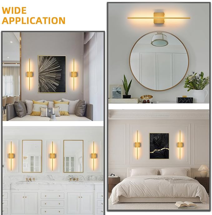 Battery Operated Wall Sconces set of 2, 16000mAh Brushed Gold Rechargeable Wall Sconce with Remote Control, 3000K-6000K Dimmable LED Wireless Wall Light for Living Room Hallway Bedroom Stairs 29 Inchs