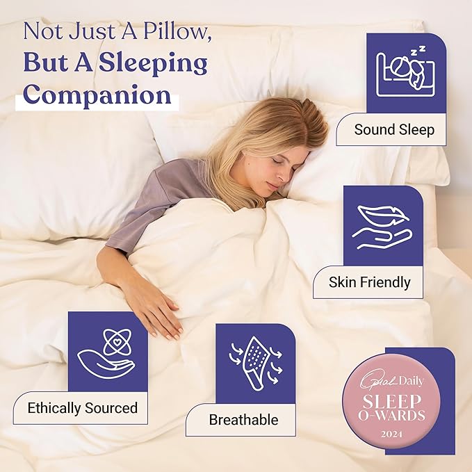 FluffCo Zen Fluff Down King Pillow with 600 Fill Power White Duck Down Stomach Sleeper Pillows - Luxury Hotel Quality 300 Thread Count - 100% Cotton Feather Pillows (Soft King Size 1 Pack)