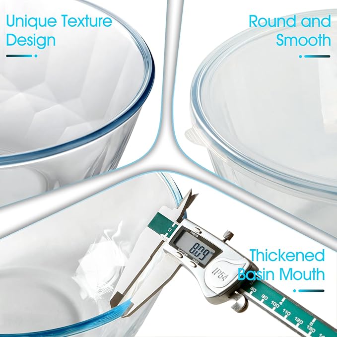 NUTRIUPS 4.7 Quart Large Glass Mixing Bowl with Lid, Deep Big Glass Bowl Large Salad Bowl (White-A)