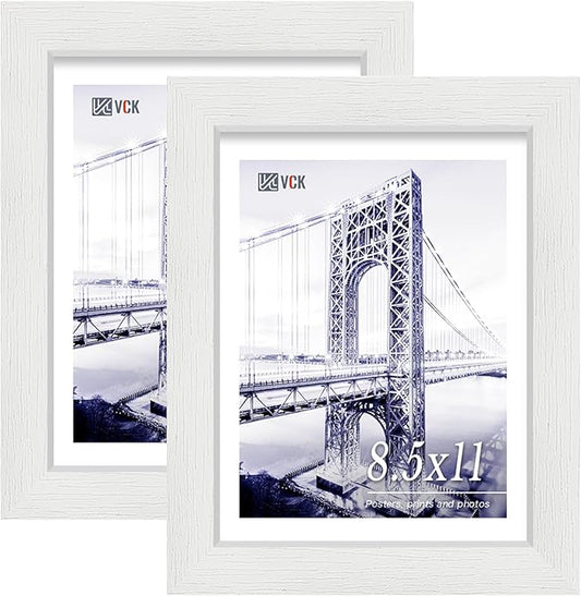 VCK 8.5x11 Certificate Frame, White Wood 8 1/2 x 11 Picture Diploma Document Frames for Wall and Tabletop, 2 Pack