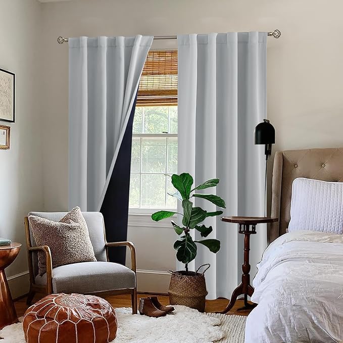 BGment Light Grey 100% Blackout Curtains for Bedroom, Black Out Living Room 84 inch Panels with Thermal Liner, Rod Pocket and Back Tab Double Layer Room Darkening Drapes, 2 Panels,Each 38 x 84 Inch