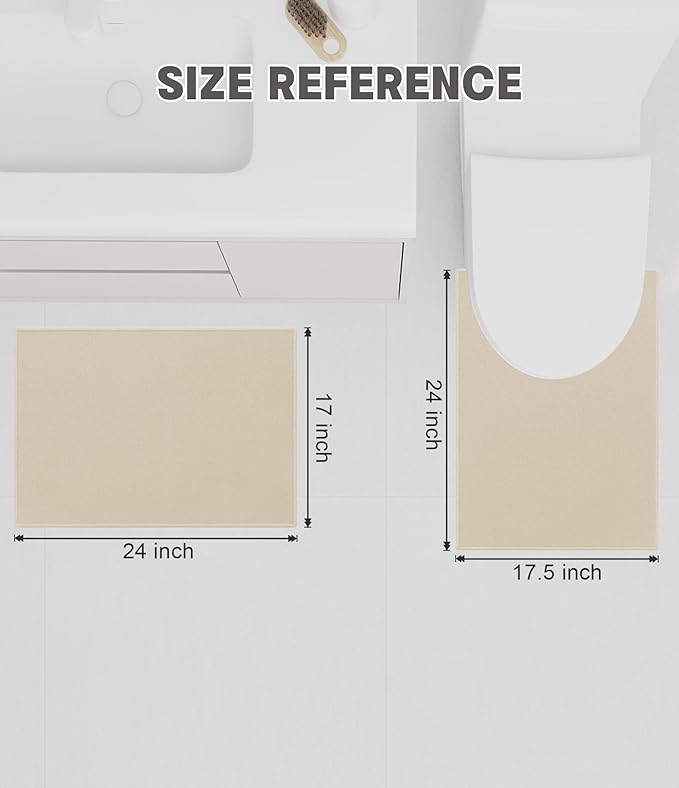 YIHOUSE Bathroom Rug Sets 2 Piece, Ultra Thin Bath Mat Fit Under Door, Quick Dry Absorbent Bath Mat for Bathroom Non Slip Machine Washable Floor Mat (Beige, 2 Piece)