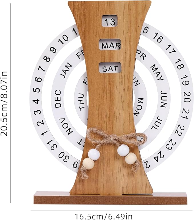 Perpetual Calendar, Wooden Disc Perpetual Desk Calendar, Wooden Disc Calendar, Gift Manual Rotating Wooden Block Calendar for Home Office Desk Date Week Month