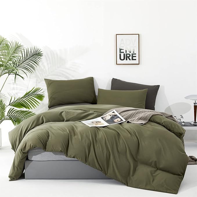 Luxlovery Green Comforter Set Full Army Green Bedding Comforter Set Olive Green Blanket Quilts Breathable Soft Minimalist Dark Green Comforters Set for Women Men Adults