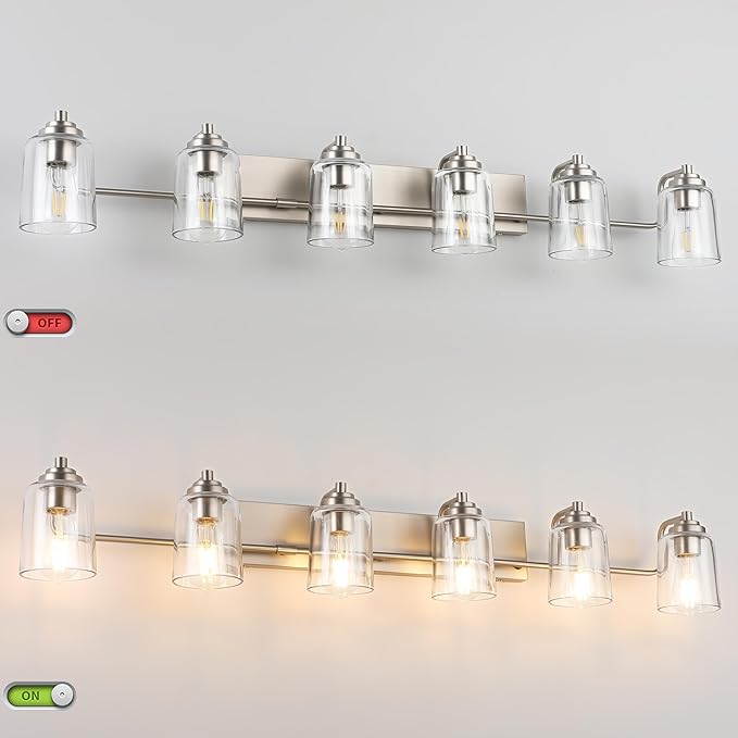 SOLFART 6 Light Bathroom Lights for Bathroom Brushed Nickel Vanity Light Bathroom Vanity Lighting Bath Light Fixtures Over Mirror