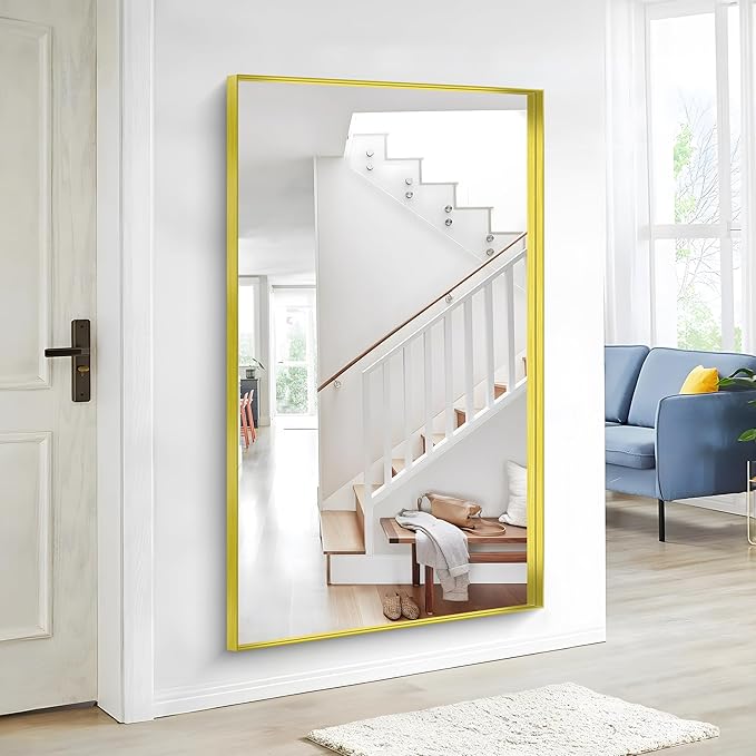 Gold Bathroom Mirror, 36x60 Inch Rectangular Deep Frame Mirror, Large Wall Mounted Bathroom Vanity Mirror Over Sink for Bedroom,Restroom, Living Room, Hangs Vertically or Horizontally