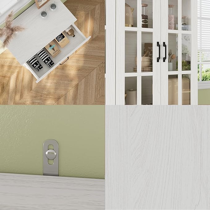 VOWNER 95" TV Stand for TVs up to 75", 4-Piece TV Hutch with Cabinets, Entertainment Center with Bookshelves, Modular TV Console for Living Room, 2D+2H (White)