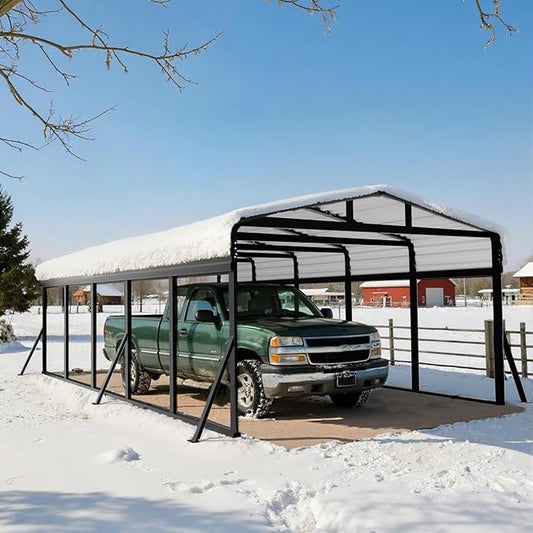 12x25FT Heavy Duty Metal Carport Canopy - Reinforced Galvanized Steel Frame, All-Weather Protection, Easy Assembly Car Port Shelter for Vehicles, Boats & Tractors