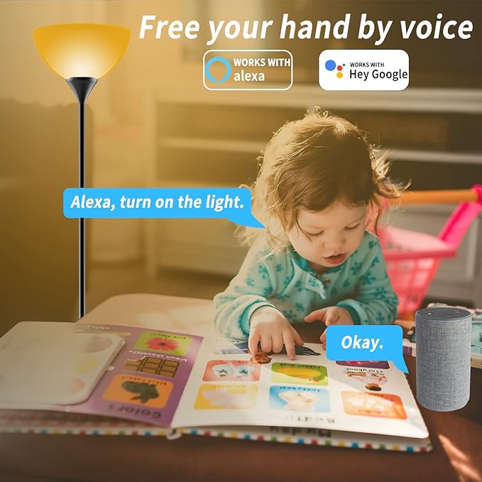 PESRAE Smart RGB Floor Lamps Work with Alexa, Google Assistant WiFi App, Modern Color Changing Floor Lamp, Dimmable Corner Floor Lamp for Living Room, Bedroom and Play Room (Without Remote Control)