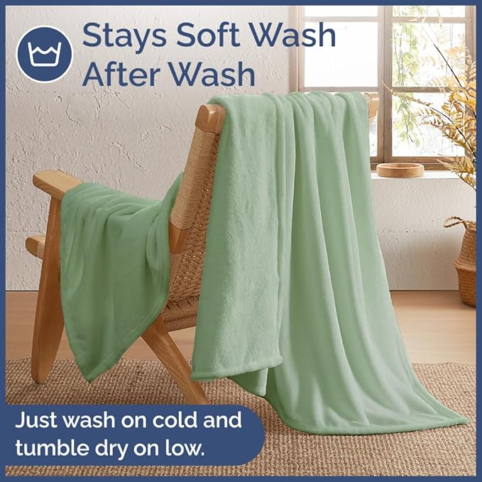 Ultra Soft Fleece Blanket Throw Size - Flannel Fleece Luxury Throw Blanket - Lightweight for Couch Bed Chair - Thick, Warm and Breathable - All Season Cozy Anti-Static Microplush Bedding, Sage Green