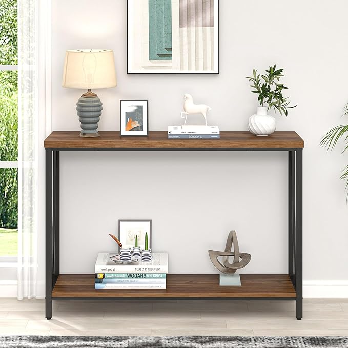 FOLUBAN Entryway Table, Narrow Console Table, Modern Sofa Table for Living Room, Hallway, Behind Couch (Rustic Walnut)