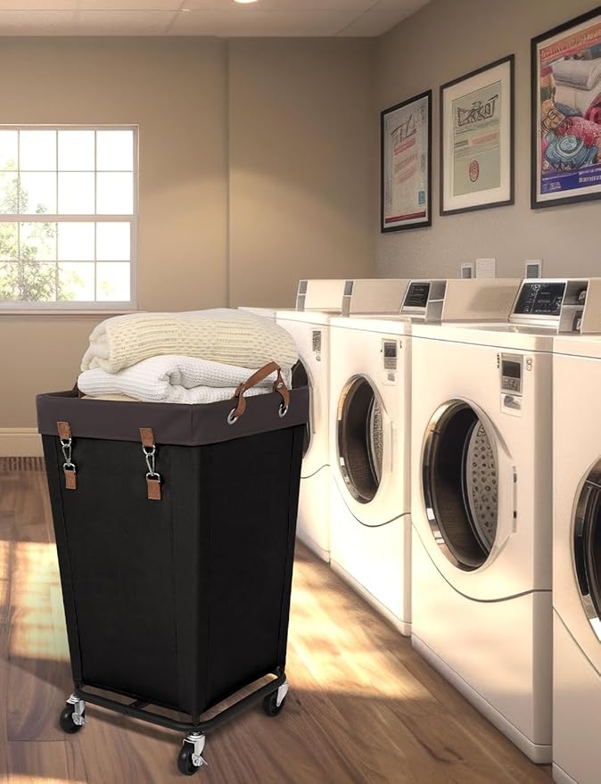 StorageWorks 160L Laundry Basket with Wheels, Large Rolling Hampers for Clothing Organizer, Dirty Clothes Basket for Hotel, Home, Closet, Dorm, Black