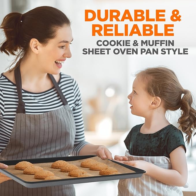 NutriChef 8-Piece Nonstick Stackable Bakeware Set - PFOA, PFOS, PTFE Free Baking Tray Set w/Non-Stick Coating, 450°F Oven Safe, Round Cake, Loaf, Muffin, Wide/Square Pans, Cookie Sheet (Gray)