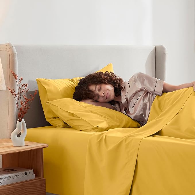 Nestl Split King Sheet Set - 1800 Ultra-Soft Microfiber Bed Sheets - Double Brushed - Deep Pockets - Easy Fit - 5 Piece Set - Bed Sheets & Pillowcases (Split King Size, Yellow)