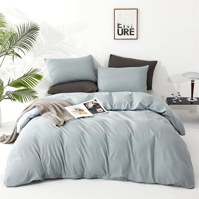 Luxlovery Light Blue Comforter Set Twin Dusty Blue Bedding Set Haze Blue Minimalist Bedding Set Soft Breathable Blanket Quilts Modern Modern Comforter Set