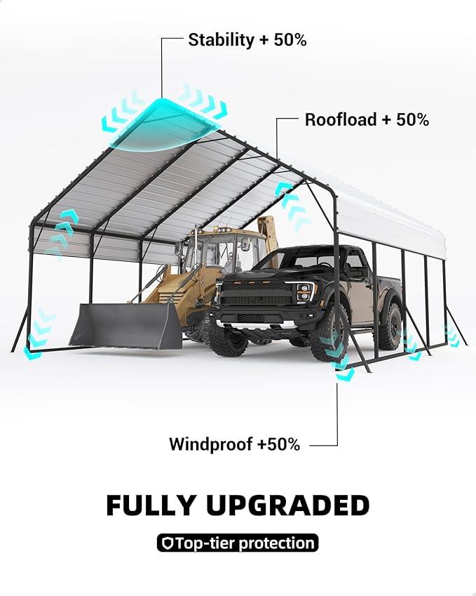 20'x20'x13' Metal Carport for 2 Cars, Heavy Duty Car Ports for Heavy Snow, Reinforced Frame, Tall Metal Car Ports for Bass Boats, Full-Sized Pickup Trucks, and Tractors, N.W. 800 Lbs