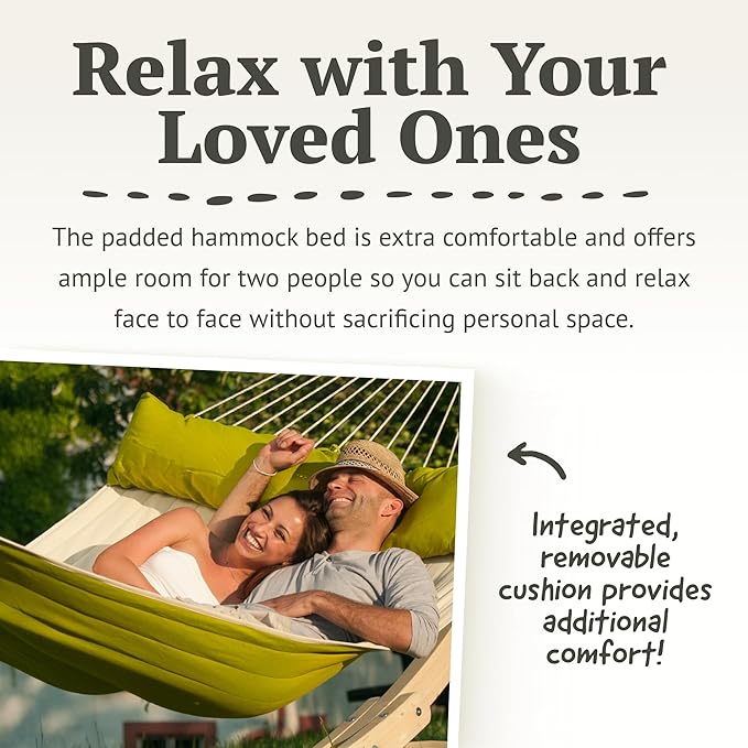 LA SIESTA® Alabama Quilted Hammock with Spreader Bar & TreeMount, Fabric Tree Hammock with Tree Straps for Beams Posts - Weatherproof Outdoor Hammock - 2 Person Double Hammock Bed - XL King, Avocado