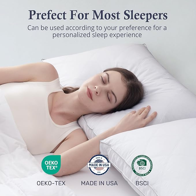 puredown® Goose Feathers and Down Pillows - Made in USA, Pillows King Size Set of 2, Hotel Pillow with 100% Cotton Cover, Luxury Gusseted Bed Pillows for Sleeping