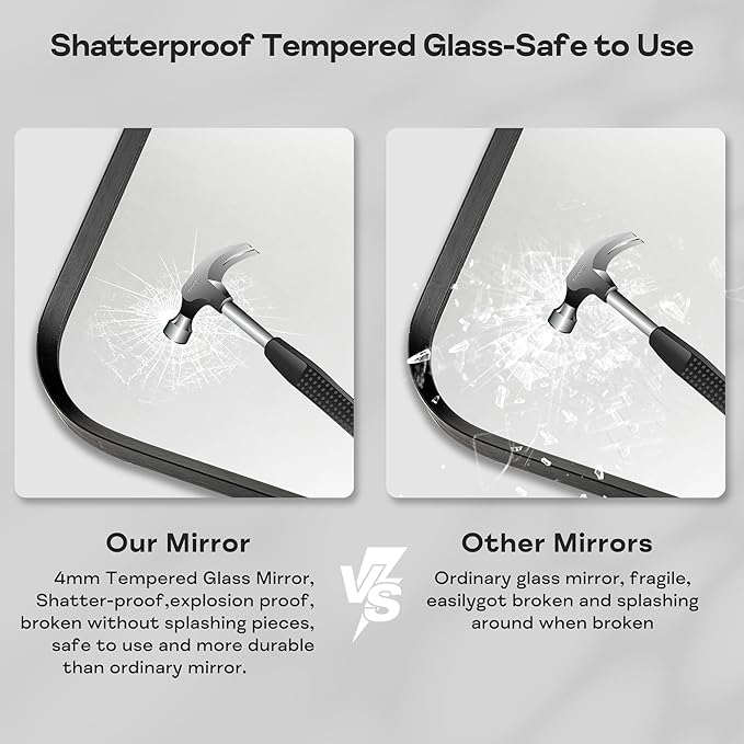 Black Framed Bathroom Mirror for Wall, Matte Black Rounded Corner Rectangle Vanity Mirror, Brushed Frame, Tempered Glass, Anti-Rust, Hangs Horizontally or Vertically (24" x 32", Black)