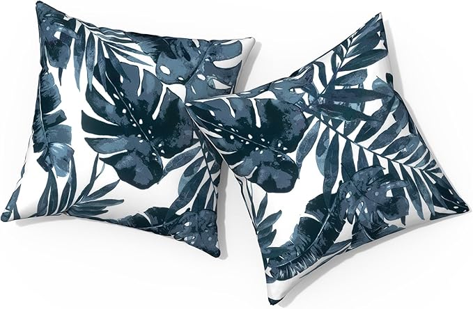 Outdoor Pillows for Patio Furniture 16x16 inch, Square Outdoor Throw Pillows with Inserts, Decorative Patio Pillows for Garden Couch Home Sofa Office Chair, Pack of 2, Palm Blue