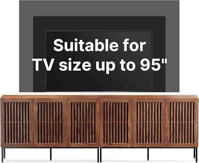 Farmhouse TV Stand for TVs up to 100 inch, 2 in 1 Entertainment Center TV Console with Storage Cabinets and Metal Base,Brown Media Console for Living Room