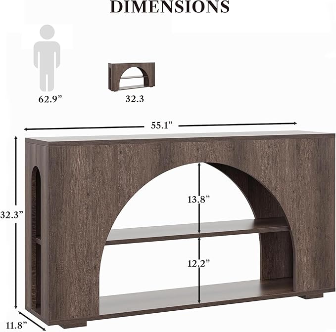 Sofa Console Table with Storage, 55" Farmhouse 3-Tier Hallway Wood Table for Living Room, Hallway, Foyer, Brown Oak