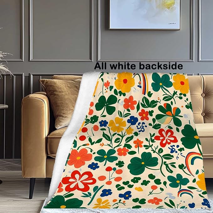Floral Throw Blanket for Adults, St. Patrick's Day Gift for Women and Men, Lightweight Soft Flower Fleece for Couch, Bed and Travel, 50x60 Inches
