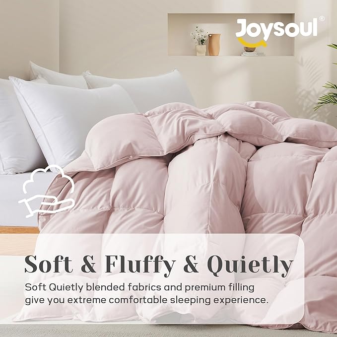 Joysoul California King Size Down Comforter - All Season Ultra Soft Goose Down & Feather Fiber Fill, Luxury Hotel Pink Duvet Insert with Corner Tabs (108" X 94")