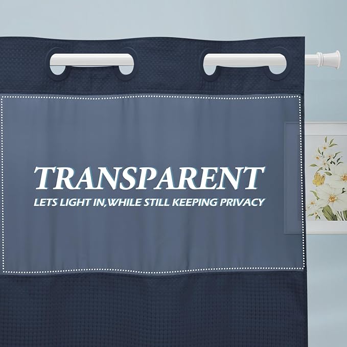 Navy Blue No Hook Shower Curtain with Snap in Liner,230GSM Waffle Weave Shower Curtains for Bathroom,71W x 74H