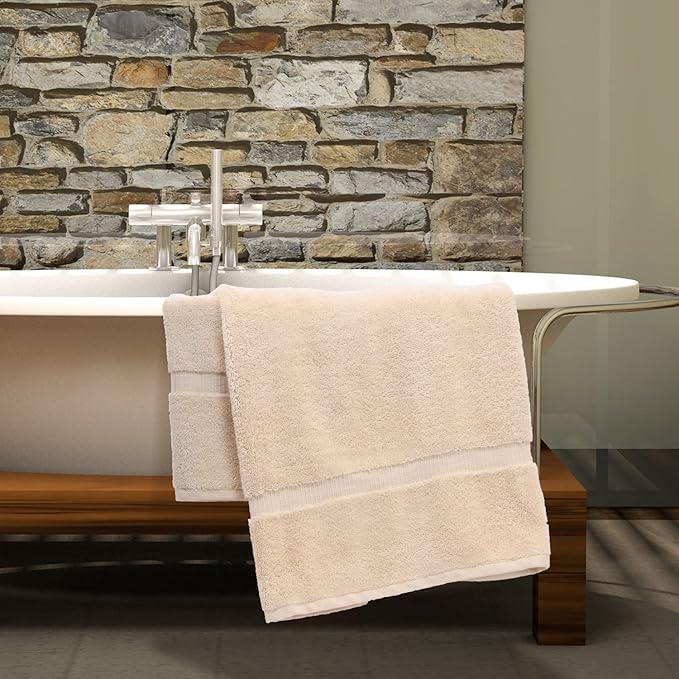 Luxury Hotel & Spa Towel 100% Genuine Turkish Cotton Bath Towels - Beige - Dobby Border - Set of 4