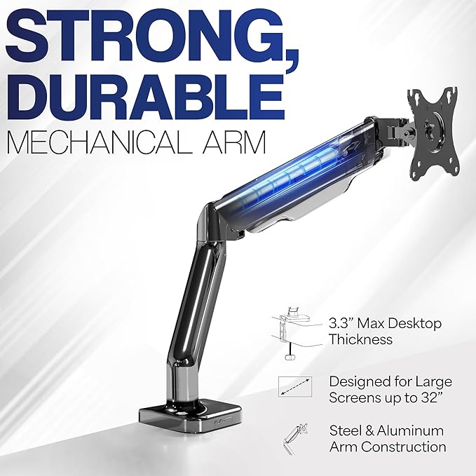 VIVO Single 17 to 32 inch Monitor Height Adjustable Counterbalance Mechanical Arm Desk Stand, Classic, Universal VESA Mount, STAND-V001O