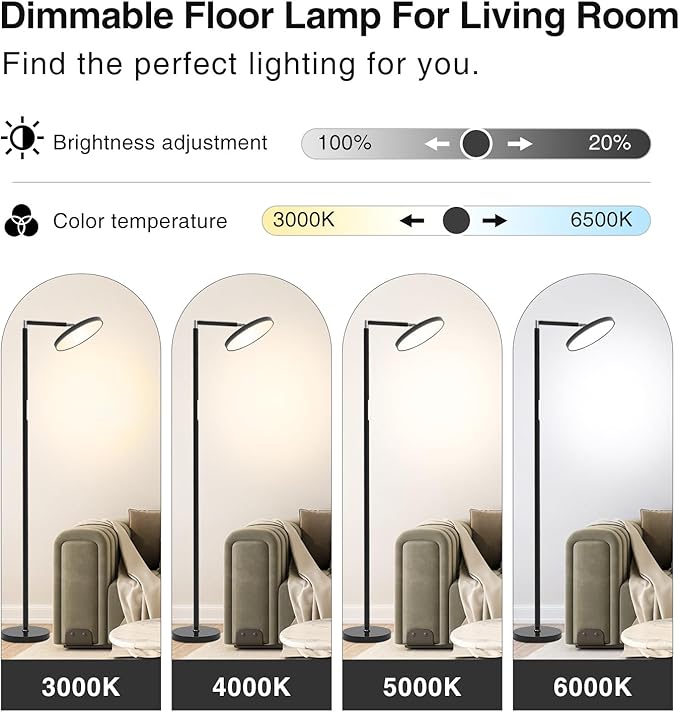 Tall LED Floor Lamps,Modern Bright Eye-Care Standing Lamp, 72'' Torchiere Sky Rotary Lamps with Touch Control, Black Corner Lamps for Living Room,Bedroom,Office