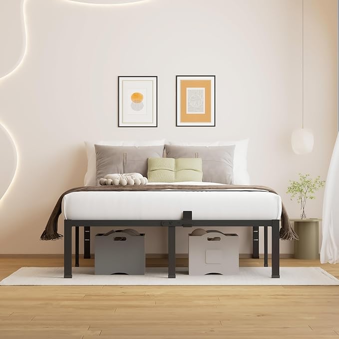King Size Bed Frame - 18 Inches Heavy Duty Metal Platform Bed Frame No Box Spring Needed, Easy Assembly, Noise Free Bedframes Include Mattress Slide Stopper