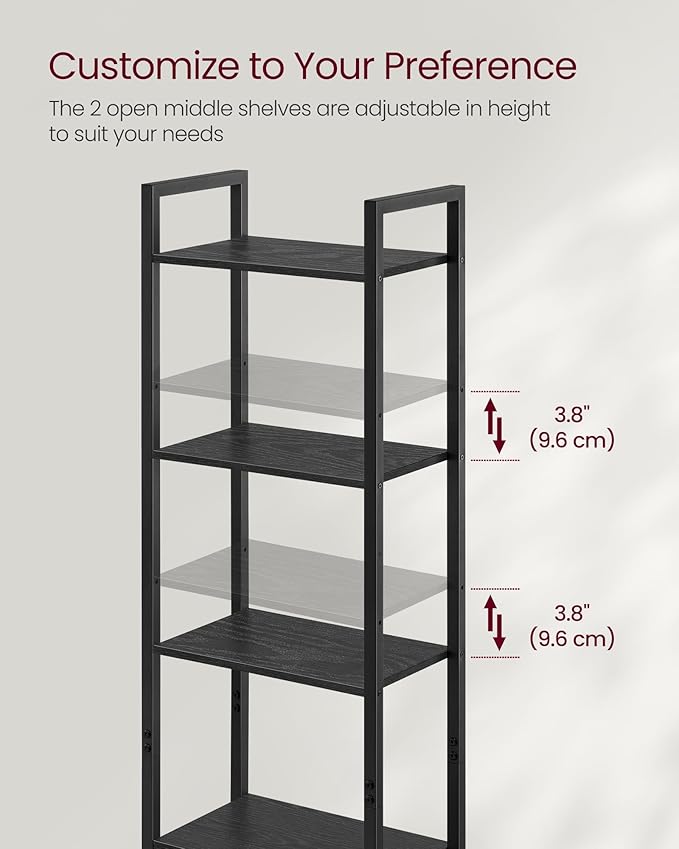 VASAGLE 6-Tier Bookshelf, Tall Bookcase with Cabinet, Steel Frame, Adjustable Shelves, 9.4 x 15.7 x 62.8 Inches, Living Room Bedroom, Ebony Black and Ink Black ULLS132B01