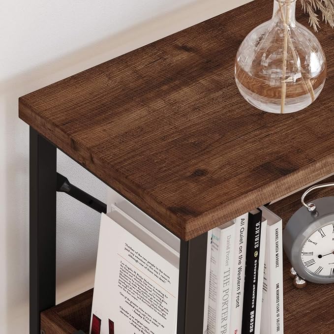 BON AUGURE Rustic Console Table with Shelves, 3 Tier Sofa Table Behind Couch for Living Room, Wood Metal Entryway Tables for Hallway, Foyer, Entrance (47 Inch, Rustic Oak)