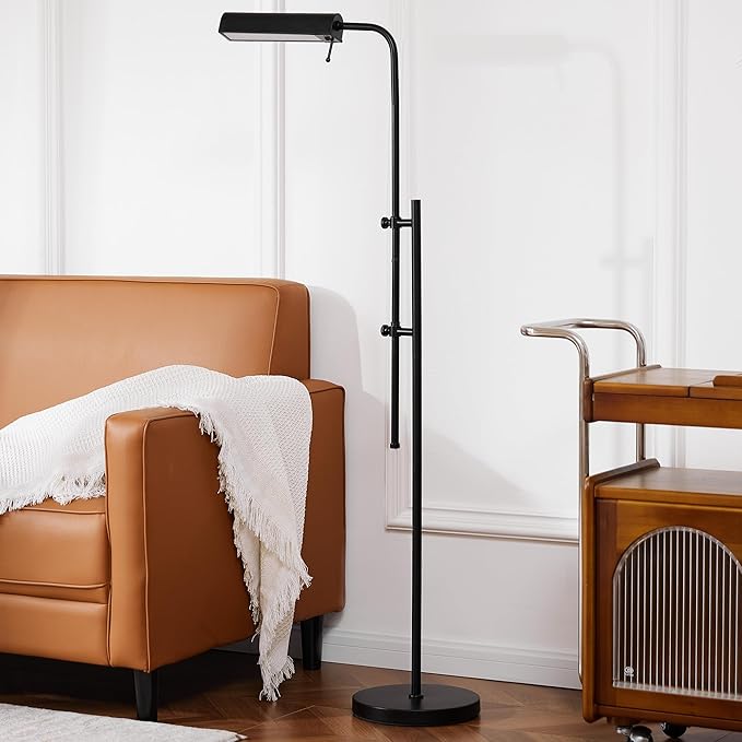 VONLUCE LED Floor Lamp, 62.5" Industrial Floor Lamp for Living Room with Adjustable Height Swing Arm Head 3 Color Temperatures, Metal Standing Pole Lamp for Bedroom Reading, Black