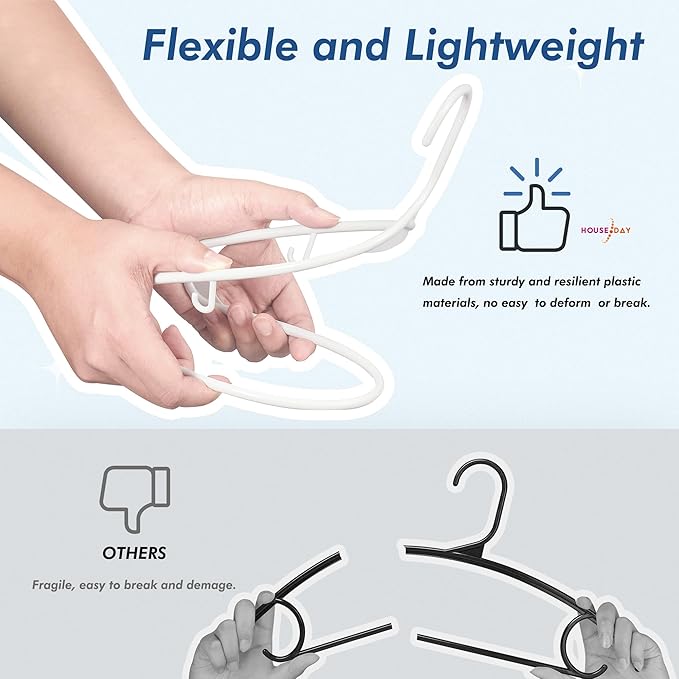 HOUSE DAY White Plastic Hangers 60 Pack, Clothes Hangers with Non Slip Hooks, Durable & Space Saving Coat Hanger, Light-Weight Clothing Hanger, Perfect Closet Organizer for Everyday Use