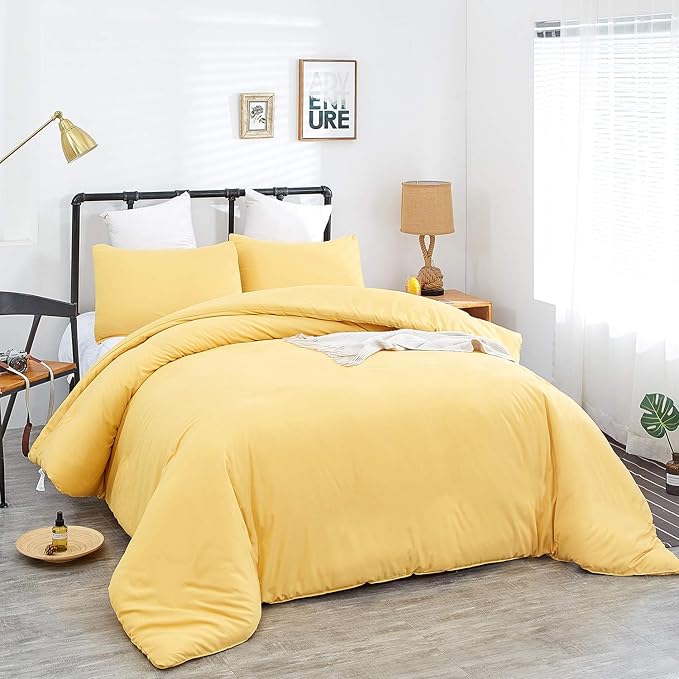 CLOTHKNOW Queen Comforter Set Dark Yellow Bedding Comforter Sets All Season Women Men Comforter Soft with 2 x Pillow Cases