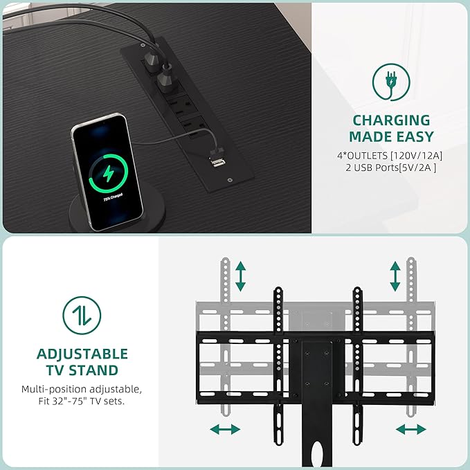 YITAHOME TV Stand with Mount for 75/70/65 inch TV, Entertainment Center with Storage, Modern LED TV Stand w/Power Outlets for Living Room, TV Console Media Cabinet, Black