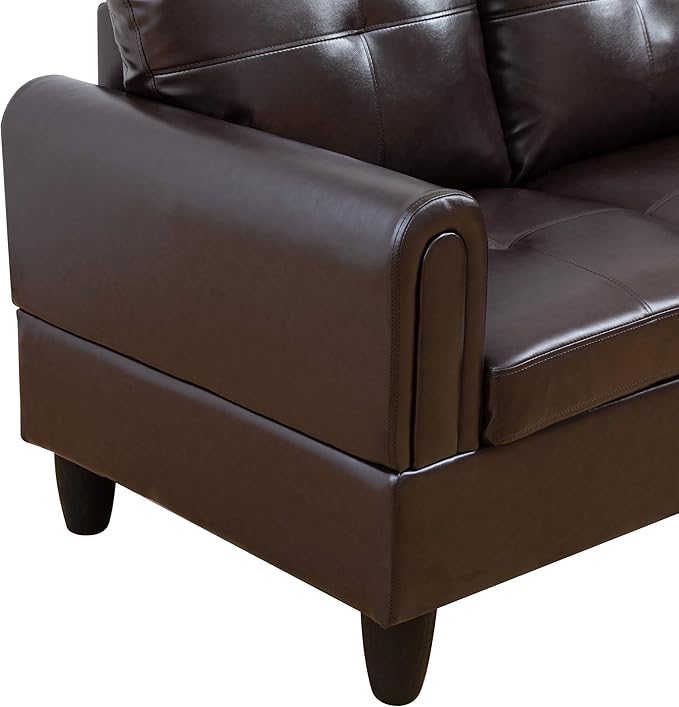 NicBex Sectional Couch 2 Pieces 66.5" L Sofa with Right Chaise Faux Leather L Shaped Cloud Couch for Living Room Furniture Sets with Cushion, Modular Sofa for Living Room & Small Apartment, Brown