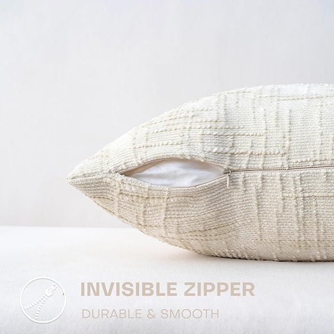 Decorative Throw Pillow Covers 12x20 Inch Set of 2, Thick Solid Farmhouse Chenille Couch Pillows, Spring Pillow Covers for Couch Sofa Bed Living Room Home Decor Pillowcase,White