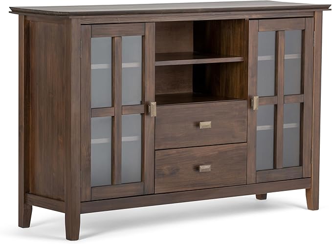 SIMPLIHOME Artisan SOLID WOOD 53 Inch Wide Transitional TV Media Stand in Natural Aged Brown for TVs up to 60 Inches, For the Living Room and Entertainment Center