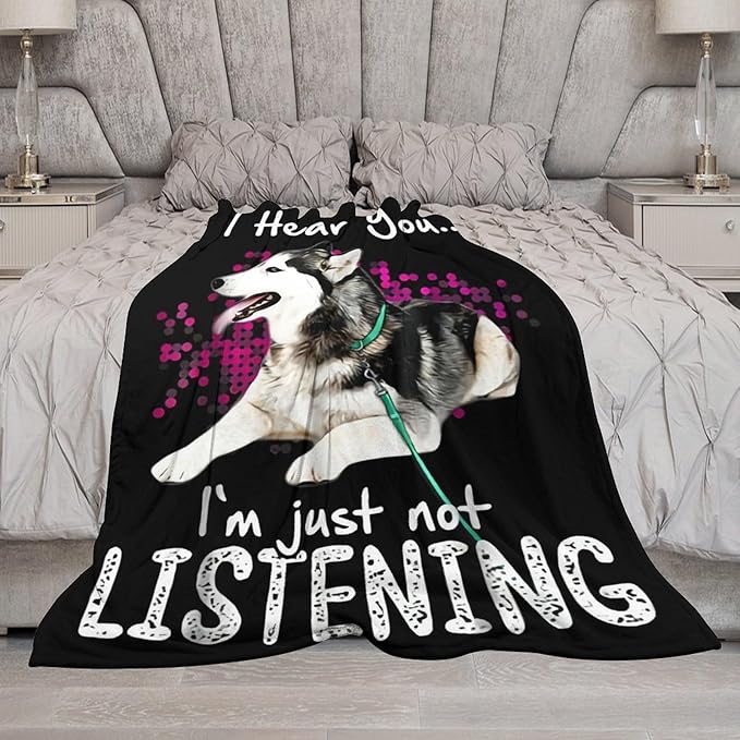 Husky Dog Blanket Husky Gifts for Girls Women Men Funny Husky Throw Blanket for Kids Adults Soft Warm Cozy Fleece Blanket for Couch Sofa Bed 60"x80"