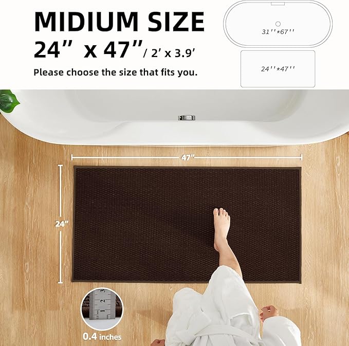 Bathroom Rugs Non Slip Washable, Super Absorbent Thin Bath Mat Quick Dry Low Pile Bathroom Rug, Brown 24"x47"