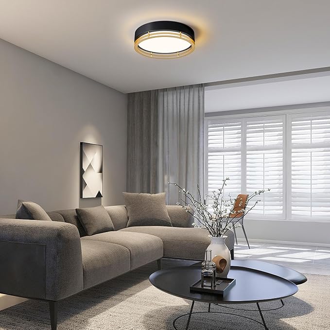 Dimmable Black and Gold Flush Mount Ceiling Light, Modern Round LED Ceiling Lights Fixture, Kitchen Flushmount Light for Bedroom Hallway Kitchen 2700 K-6000 K 5CCT