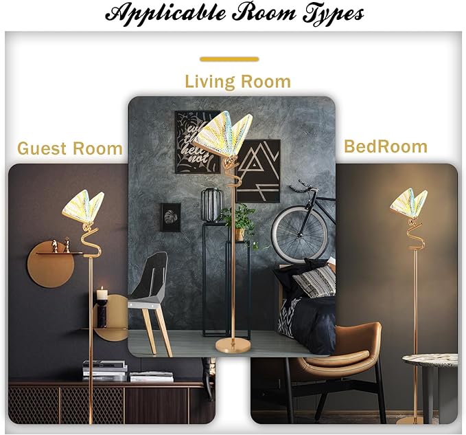 O'NEELDY Floor Lamps for Living Room LED Gold Floor Lamp 65" Tall Modern Floor Lamp with Butterfly Decoration Design,Suitable for Reading,Bedrooms,Offices and Corners