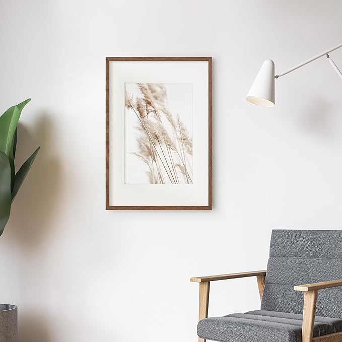 Axeman 16x24 Frame With Mat for 12x18, Solid Oak Wood 16x24 Poster Frame With Tempered Glass, 16 x 24 Picture Frame for Wall, 16 by 24 Wood Frame for Home Decor, Hanging Hardware included, Walnut