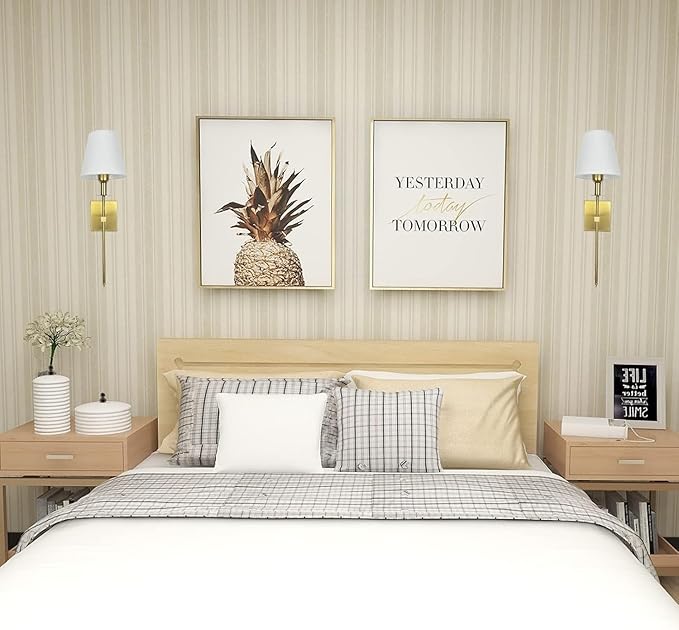 Battery Operated Wall Sconces Sets of 2,Brass Rechargeable Wall Lighting, 6000mAh Dimmable Detachable Bulbs and Remote Wall Lamp No Wiring for Bedroom Hallway ﻿