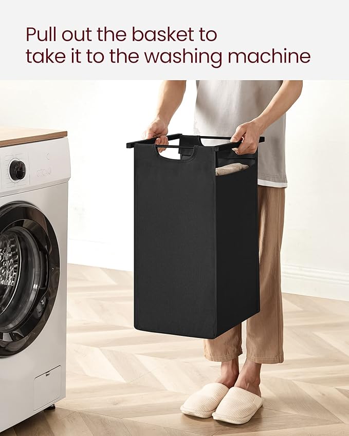 VASAGLE Laundry Hamper, Laundry Basket, Laundry Sorter with 2 Pull-Out and Removable Bags, Shelf, Metal Frame, 2 x 12.1 Gallons (46 L), 28.8 x 13 x 28.4 Inches, Ink Black and Rustic Brown UBLH201B01