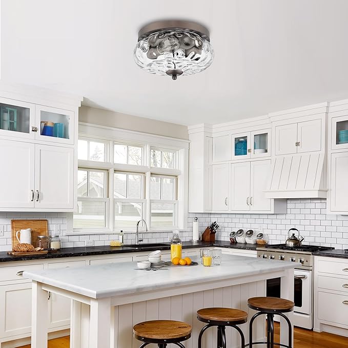 Darkaway Ceiling Light Fixtures Flush Mount Indoor Outdoor Ceiling Light with Water Ripple Glass Shade for Hallway Kitchen Bedroom Porch Living Room Bronze Finish